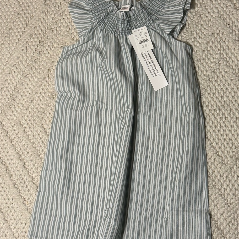 NWT Crewcuts Blue and White Striped Ruffle Pajamas, size 8-9